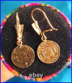 Earrings made in Peruvian antique coins of 21 kl Solid Gold