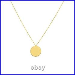 Engravable Disc Charm Pendant Coin Necklace Solid 14K Real Gold Adjustable Chain