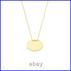 Engravable Disc Oval Coin Necklace 14K Solid Gold Women Adjustable Cable Chain
