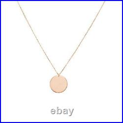 Engravable Disc Pendant Coin Necklace 14K Solid Gold Adjustable Thin Cable Chain