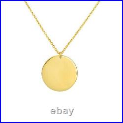Engravable Round Disc Pendant Necklace 14K Solid Gold Double Layered Cable Chain