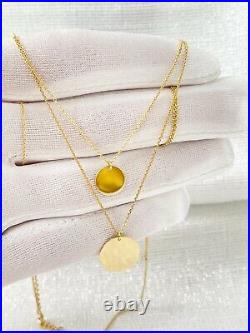 Engravable Round Disc Pendant Necklace Solid 14K Real Gold Layered Chain Women