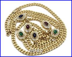 Estate14K Solid Yellow Gold Gemstones & Diamond Curb Chain Link Necklace 31in