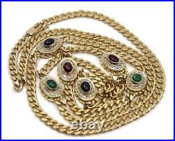 Estate14K Solid Yellow Gold Gemstones & Diamond Curb Chain Link Necklace 31in