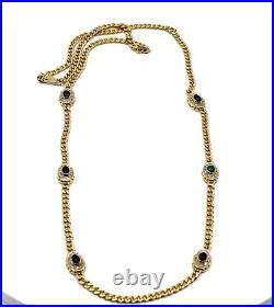 Estate14K Solid Yellow Gold Gemstones & Diamond Curb Chain Link Necklace 31in