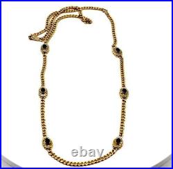 Estate14K Solid Yellow Gold Gemstones & Diamond Curb Chain Link Necklace 31in