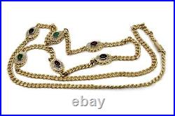 Estate14K Solid Yellow Gold Gemstones & Diamond Curb Chain Link Necklace 31in