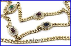 Estate14K Solid Yellow Gold Gemstones & Diamond Curb Chain Link Necklace 31in