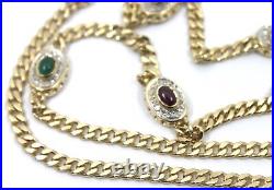 Estate14K Solid Yellow Gold Gemstones & Diamond Curb Chain Link Necklace 31in