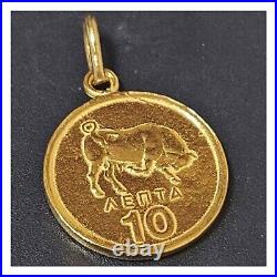 Exclusive 24k solid gold Greece bull coin pendant 999 purity by estherleejewel