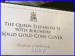 Extremely Rare 90th Birthday Of Queen Elizabeth II Solid Gold Coin Cover