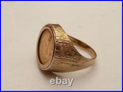 Fab Mens Solid 9ct Gold 22k 1/10th Krugerrand Coin Ring Size S 19.15mm 8.3 Grams