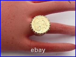 Fab Mens Solid 9ct Gold 22k Half Sovereign 1908 Ring Size P 17.97mm 10.4 Grams
