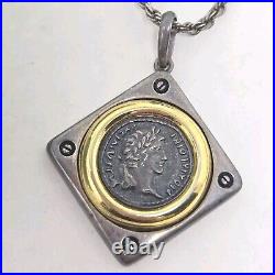 Fine Silver 18k Gold Plate Ancient Coin Pendant Necklace Roman Emperor