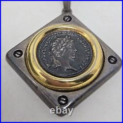 Fine Silver 18k Gold Plate Ancient Coin Pendant Necklace Roman Emperor