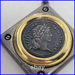 Fine Silver 18k Gold Plate Ancient Coin Pendant Necklace Roman Emperor