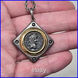 Fine Silver 18k Gold Plate Ancient Coin Pendant Necklace Roman Emperor