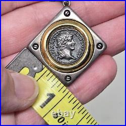 Fine Silver 18k Gold Plate Ancient Coin Pendant Necklace Roman Emperor