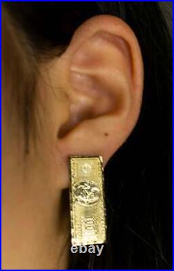 Fine Solid Metal One Hundred Dollar Bill Money Stud Earrings Yellow Gold plated