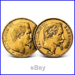 France 20 Francs Napoleon III Gold Coin Random Date Average Circulated