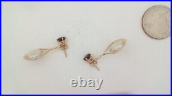 Freshwater Coin Cultured Pearl & Rhodolite Garnet Earrings 14K Solid Gold