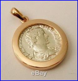 GENUINE SOLID 9K 9ct ROSE Gold FRAME ANCIENT SOLID SILVER ROMAN COIN Pendant