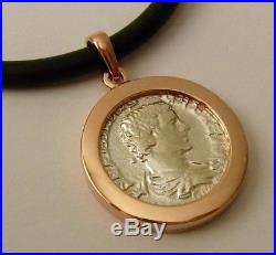 GENUINE SOLID 9K 9ct ROSE Gold FRAME ANCIENT SOLID SILVER ROMAN COIN Pendant