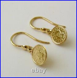 GENUINE SOLID 9K 9ct YELLOW GOLD SMALL 1899 COIN DANGLE EARRINGS