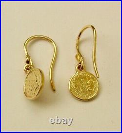 GENUINE SOLID 9K 9ct YELLOW GOLD SMALL 1899 COIN DANGLE EARRINGS