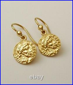 GENUINE SOLID 9ct YELLOW GOLD SMALL ANCIENT ROMAN REPUBLIC COIN DANGLE EARRINGS