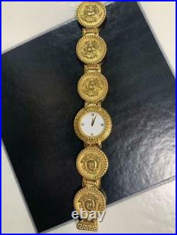 GIANNI VERSACE Medusa Coin Watch Gold × White Plated Vintage 1996 Rare 7008002