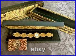 GIANNI VERSACE Medusa Coin Watch Gold × White Plated Vintage 1996 Rare 7008002