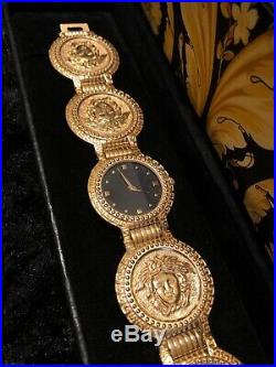 GIANNI VERSACE Signature G10 Gold-Plated Coin Watch, Medusa Head, Vintage Swiss