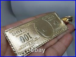 GOLD $100 $ Hundred Dollar Bill Money Pendant solid 10K hip hop 4.50 HUGE
