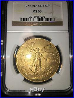 GOLD 1929 Mexico 50 Pesos MS 63 gorgeous 1.2056 Troy oz GOLD coin