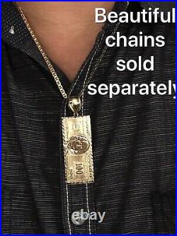 GOLd $ $100 Hundred Dollar Bill Money Pendant luck solid 10K necklace 2.55 Big