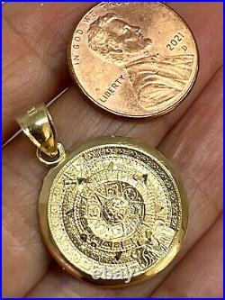 GOLd 14k Aztec Pendant Charm mayan mexico solid calendar azteca oro Small