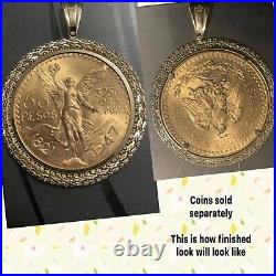 GOLd 14k Cuban Bezel 50 pesos pendant Mexico moneda centenario solid frame bisel GOLd 14k Cuban Bezel 50 pesos pendant Mexico moneda centenario solid frame bisel