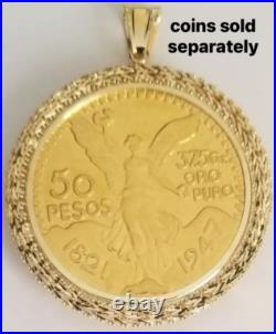 GOLd 14k Cuban Bezel 50 pesos pendant Mexico moneda centenario solid frame bisel GOLd 14k Cuban Bezel 50 pesos pendant Mexico moneda centenario solid frame bisel