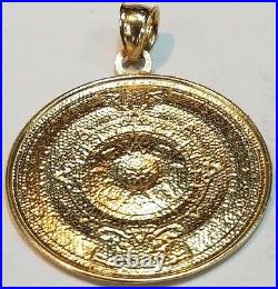 GOLd Aztec Pendant 14K azteca sun mayan calendar Solid necklace mexico MEDIUM