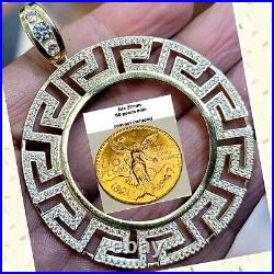 GOLd Bezel 50 pesos pendant 14k mexican centenario coin frame bisel cz SOLID