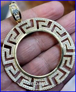 GOLd Bezel 50 pesos pendant 14k mexican centenario coin frame bisel cz SOLID