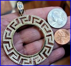 GOLd Bezel 50 pesos pendant 14k mexican centenario coin frame bisel cz SOLID