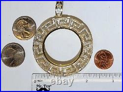 GOLd Bezel 50 pesos pendant 14k mexican centenario coin frame bisel cz SOLID