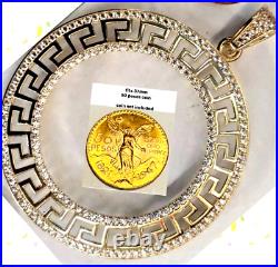 GOLd Bezel 50 pesos pendant 14k mexican centenario coin frame bisel cz SOLID oro