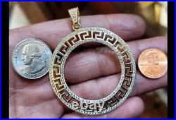 GOLd Bezel 50 pesos pendant 14k mexican centenario coin frame bisel cz SOLID oro