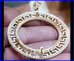 GOLd Bezel 50 pesos pendant 14k mexican centenario coin frame bisel cz SOLID oro