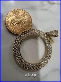 GOLd Bezel 50 pesos pendant 14k mexican centenario coin framebisel cz oro SOLID