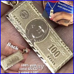 GOLd Money $ $100 Hundred Dollar Pendant bill SOLID 10K Luck Hip Hop gift 1.50