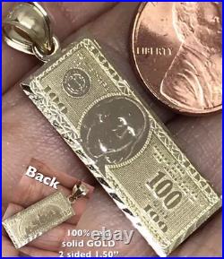 GOLd Money $ $100 Hundred Dollar Pendant bill SOLID 10K Luck Hip Hop gift 1.50